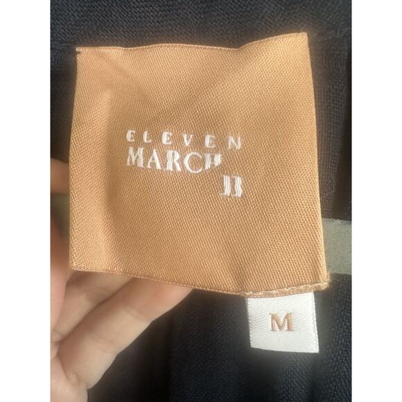 Eleven By March 11 Navy 100% Linen Embroidered Floral Tassel Mini Dress Size M - Picture 12 of 12